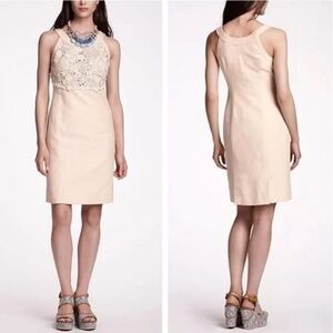 Anthropologie Tan Linen Oleander Lace Crochet Sleeveless Sheath Dress SZ 8 (6)